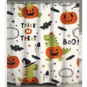 Halloween Shower Curtain NWT Pumpkins Witches Hat Bat